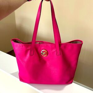 Michael Kors Large Pink Leather Tote Snap Closure